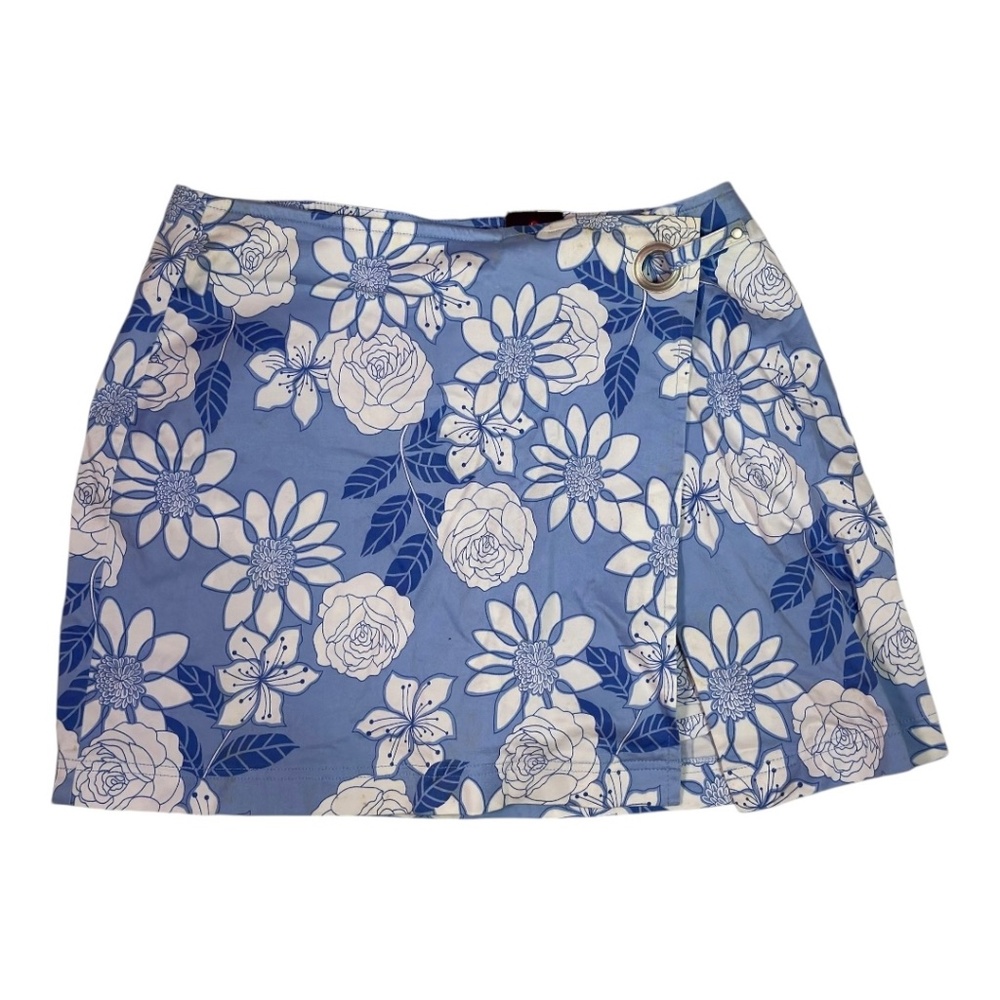 vintage blue floral wrap mini skirt
